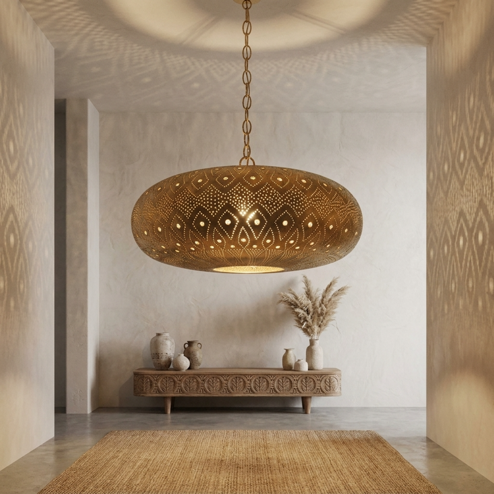 Moroccan Chandelier – Globe Brass Shadow-Casting Lamp
