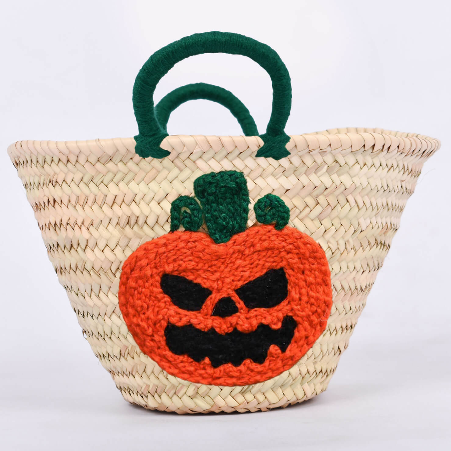 Personalized straw basket with your child's name for Halloween.