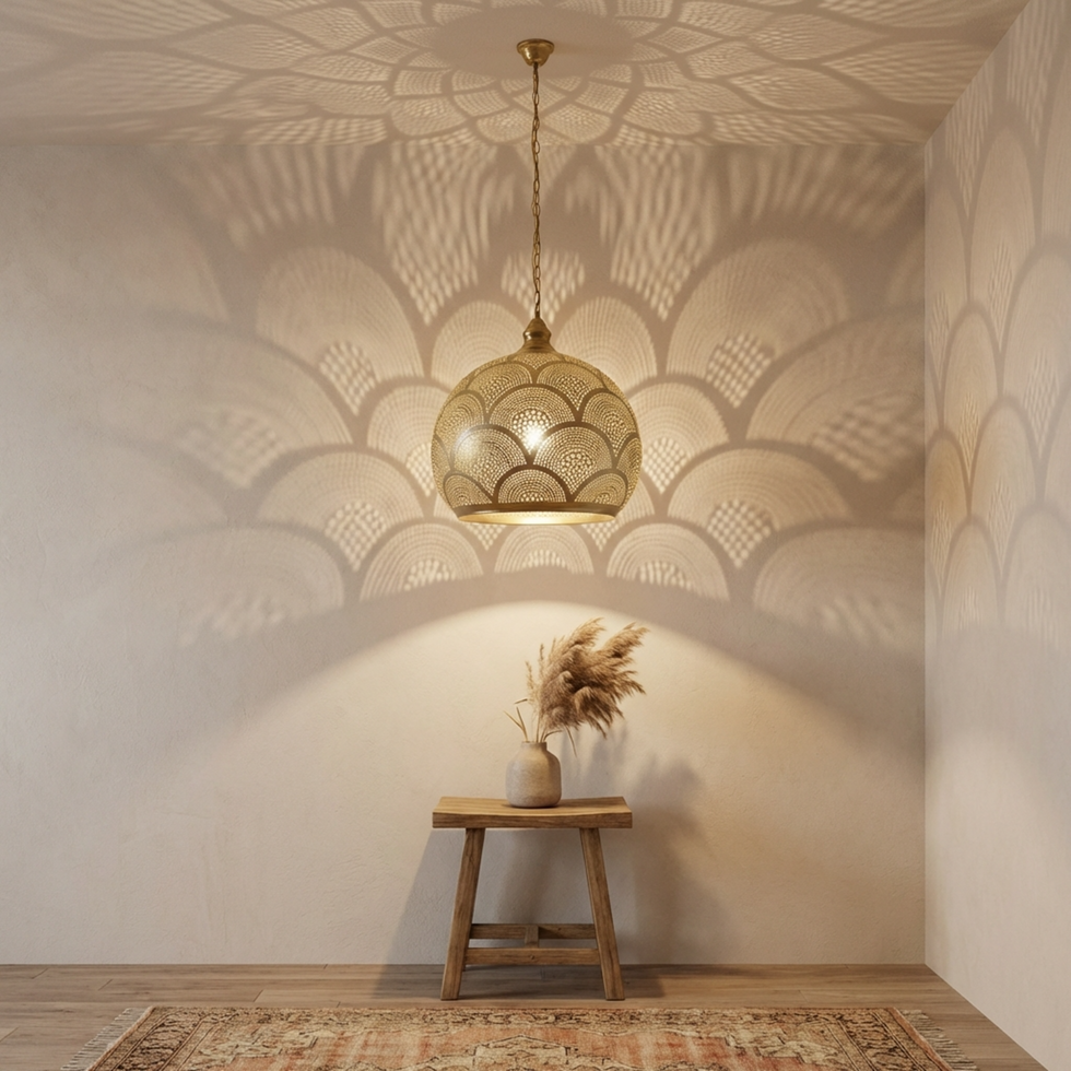 Handmade Moroccan Ceiling Light – Brass Geometric Openwork