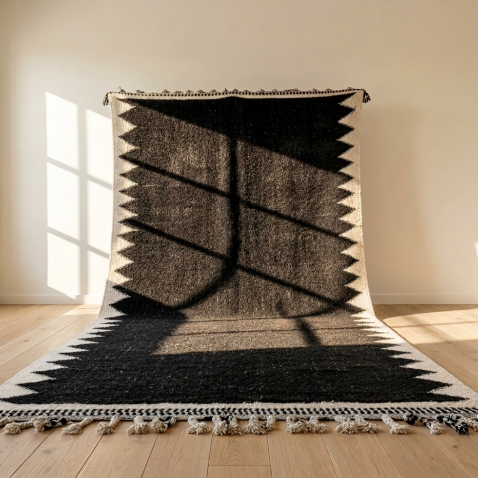 Beni Ourain Rug – Gray & Cream Plush Geometric Wool Rug