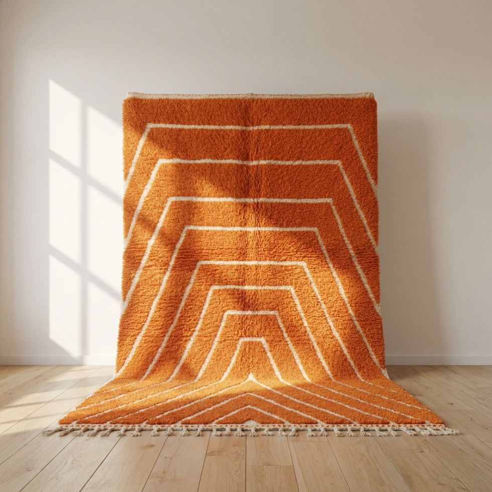 Moroccan Berber Rug – Orange Geometric Wool Rug