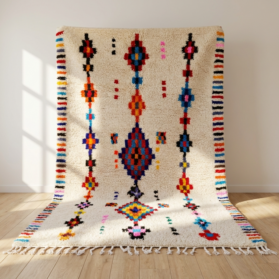 Azilal Rug – Multicolor High-Pile Striped Wool Rug