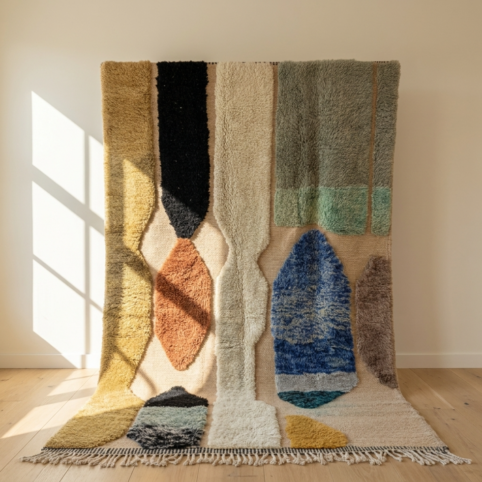 Beni Ourain Rug – Multicolor Geometric Wool Handmade Area Rug