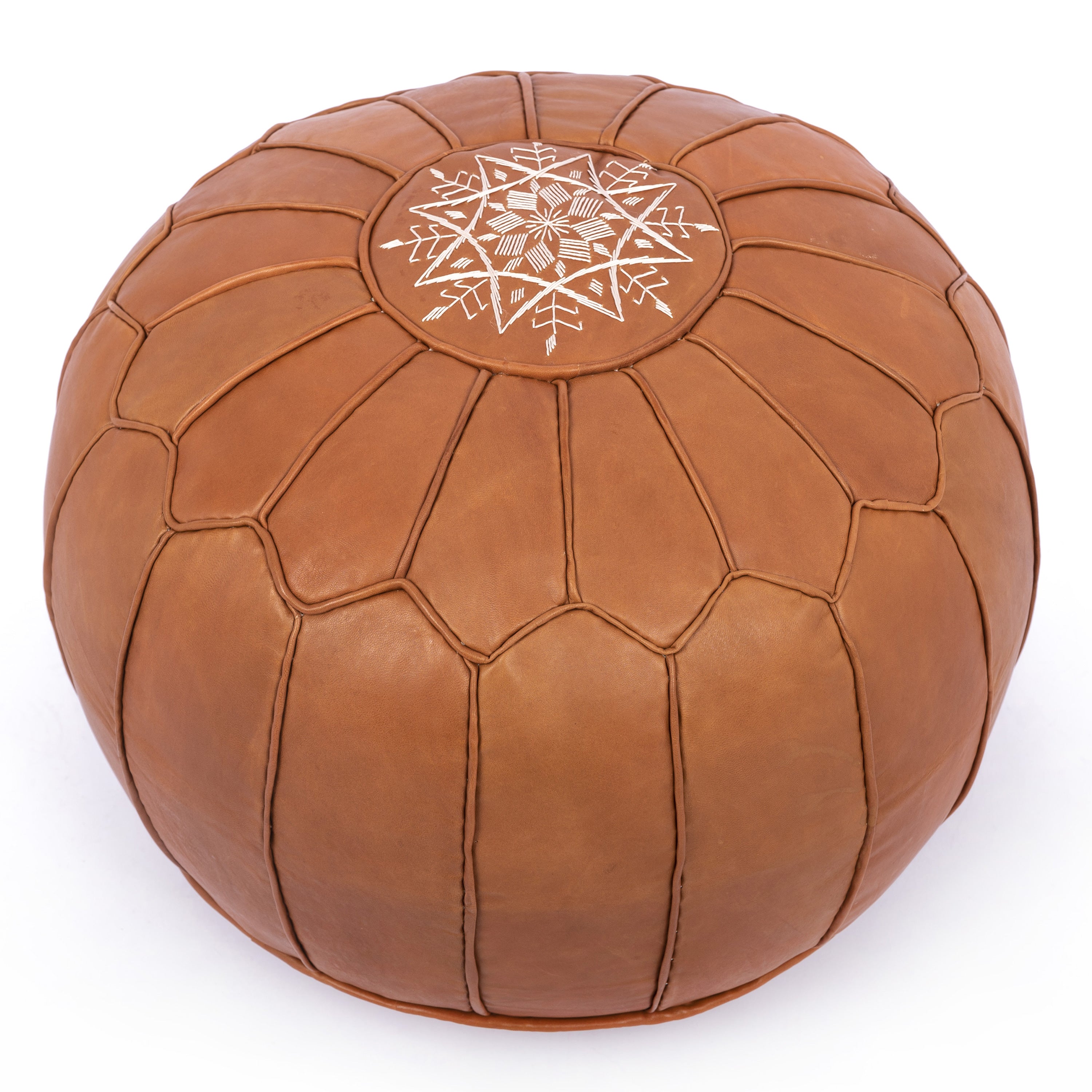 Handcrafted Natural Leather Round Pouf - Nude Leather – souks du monde