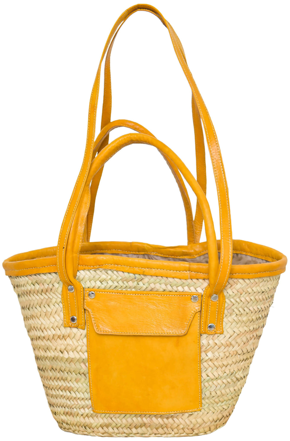 Straw Beach Bag – Yellow Leather Moroccan Basket Tote