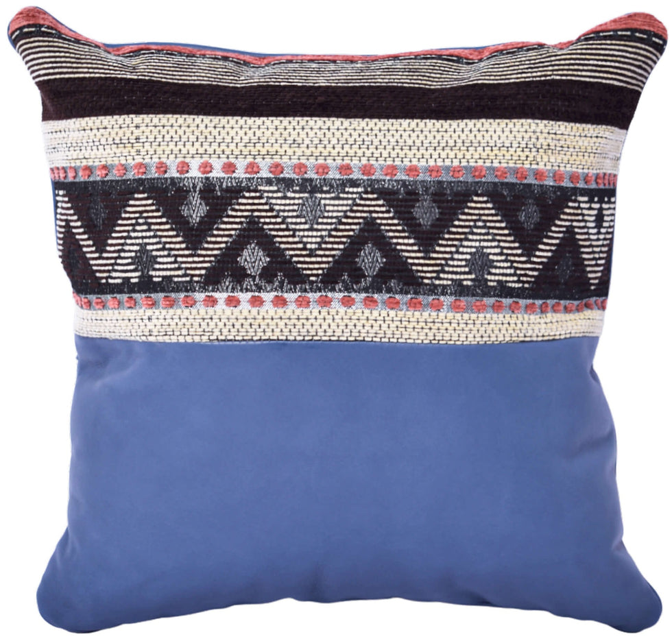Blue Moroccan Kilim Leather Cushion Cover – Boho