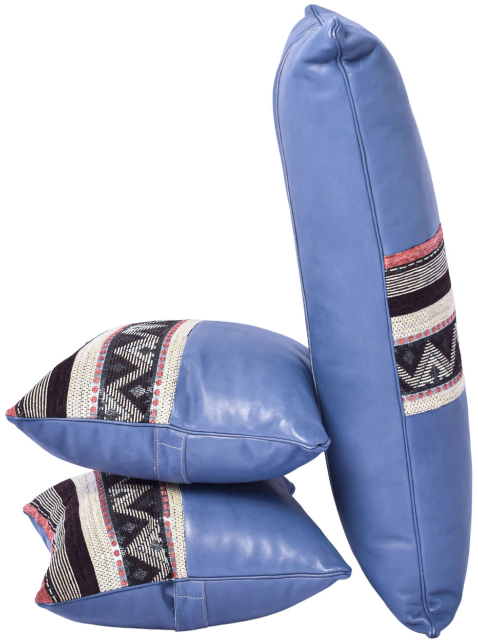 Handmade Blue Moroccan Leather Pillow – Kilim Cover