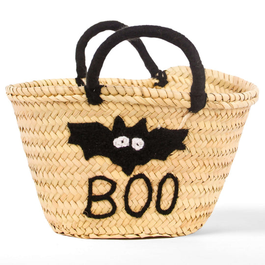 Boo ! Personalized Halloween Trick or Treat Bag - Pumpkin Small Straw Basket Personalized Halloween Bucket and Candy Tote for Kids Gift - Oval Straw Bag Personalized Monogram Halloween Basket Gifts for Kids 