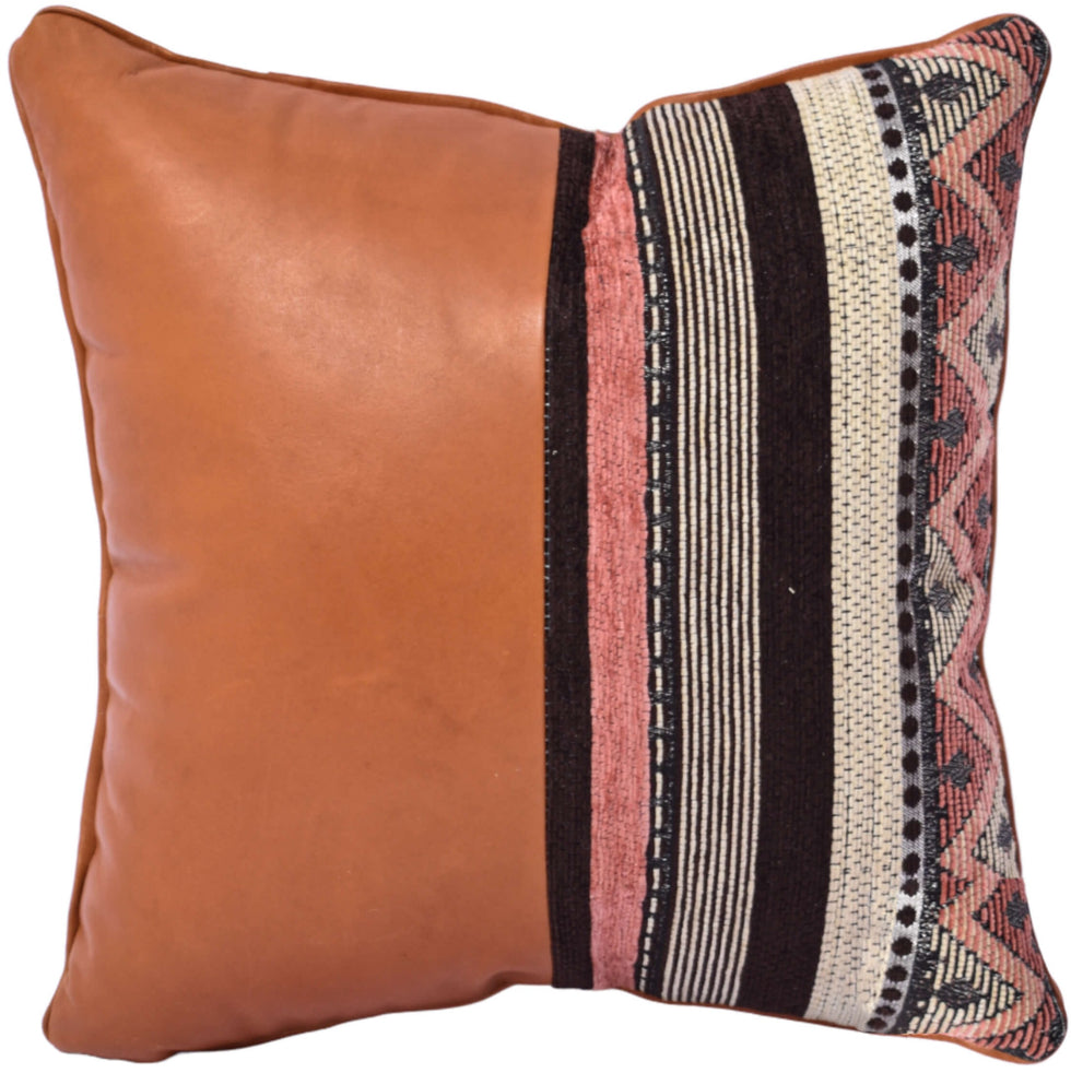 Moroccan Leather Pillow Cover – Brown Kilim Cushion