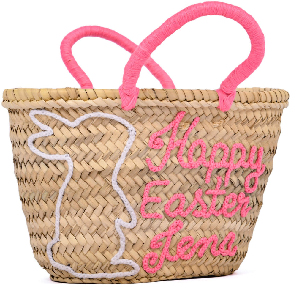 Personalized Happy Easter Bunny Straw Bag