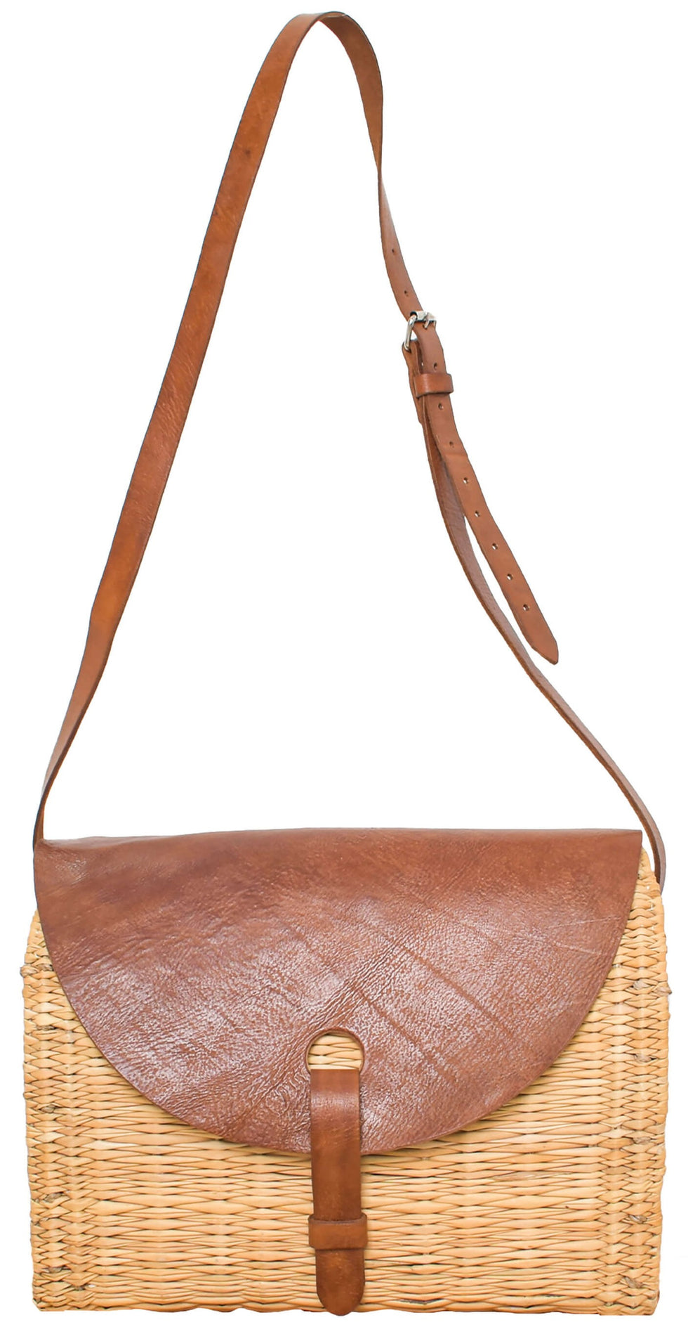 Wicker Crossbody Bag – Moroccan Leather-Flap Saddle Bag