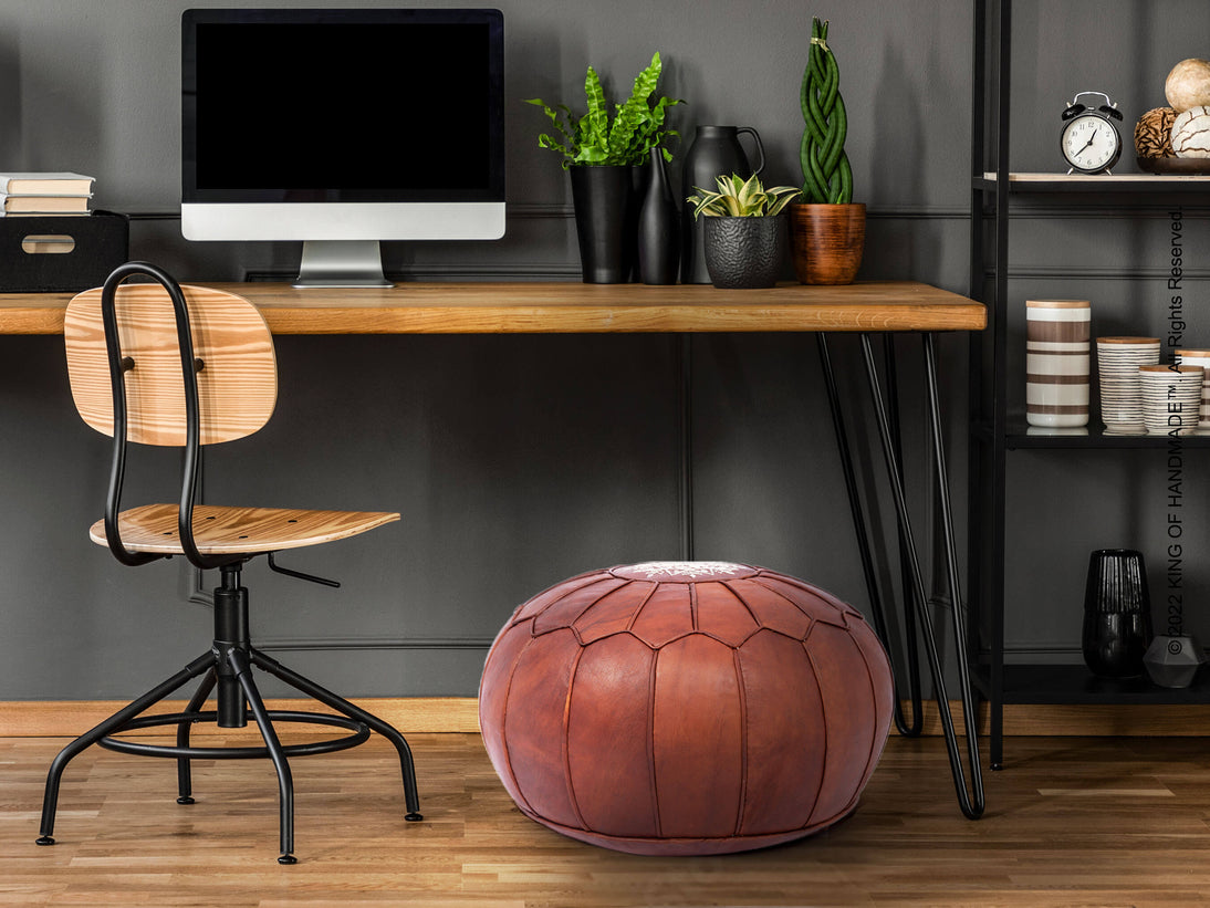 Dark Brown Moroccan Leather Ottoman Pouf Cover