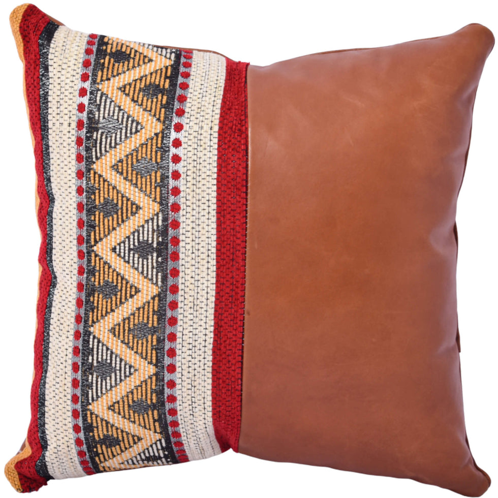 Handmade Brown Moroccan Leather Pillow – Kilim Cover