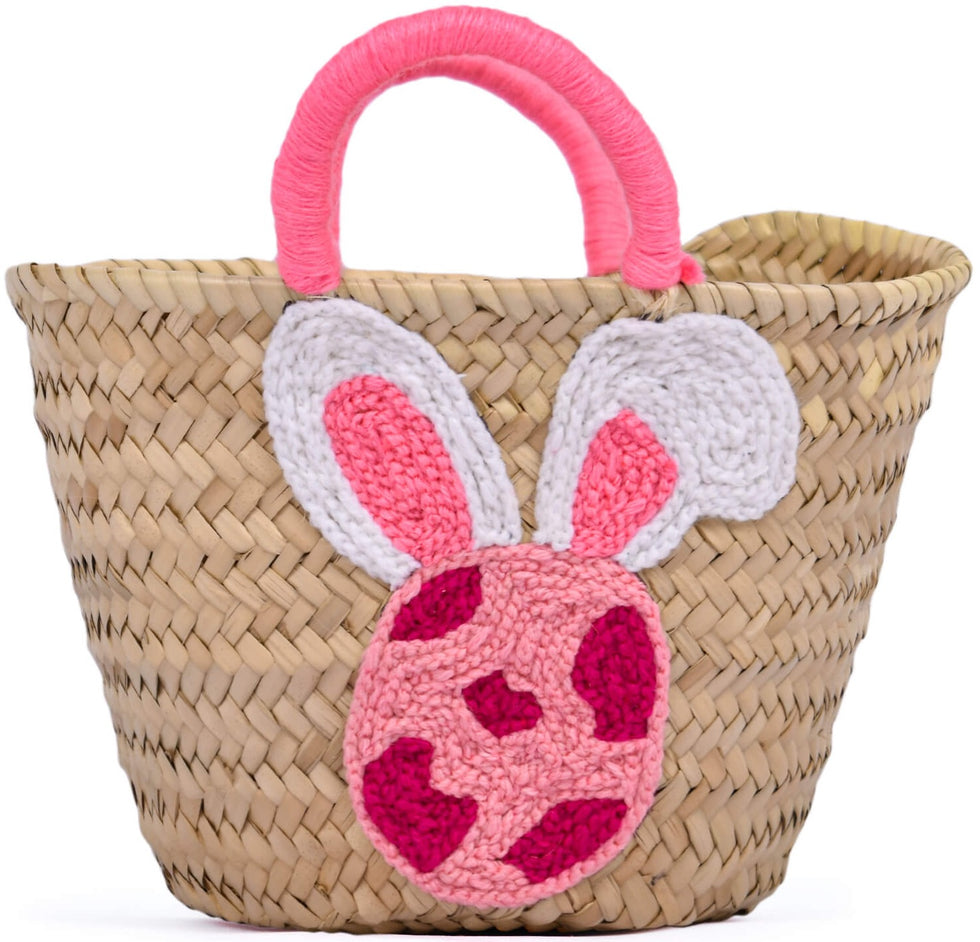 Straw Kids Basket Bag – Pink Bunny Moroccan Easter Tote