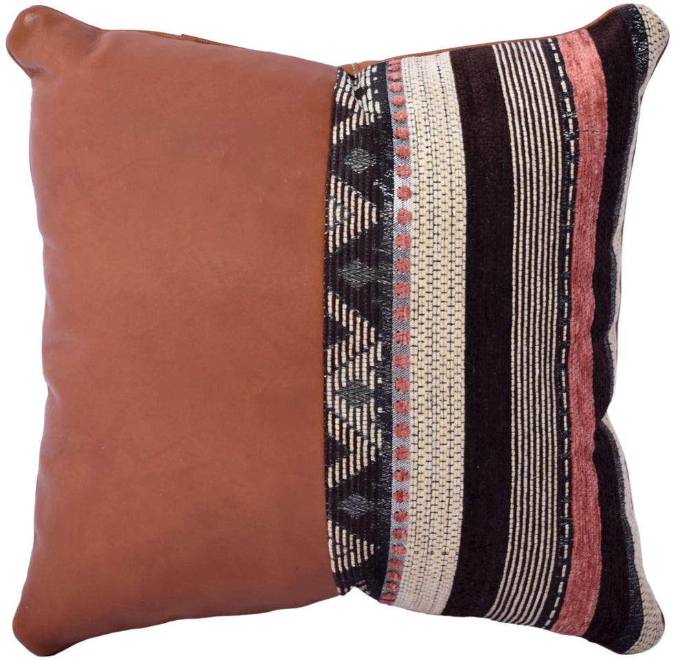 Brown Moroccan Kilim Leather Cushion Cover – Boho