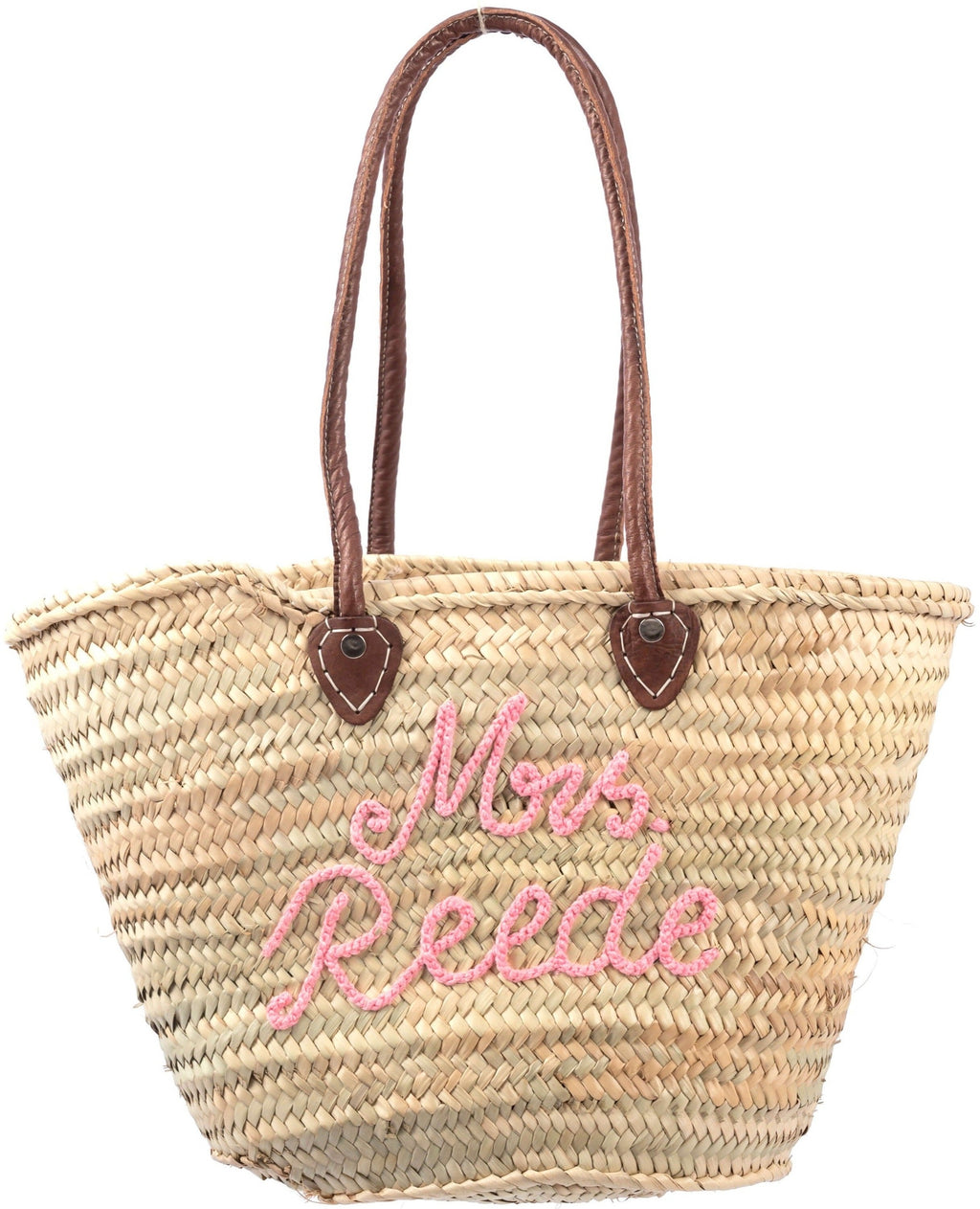 Handcrafted Moroccan straw basket with personalized embroidery