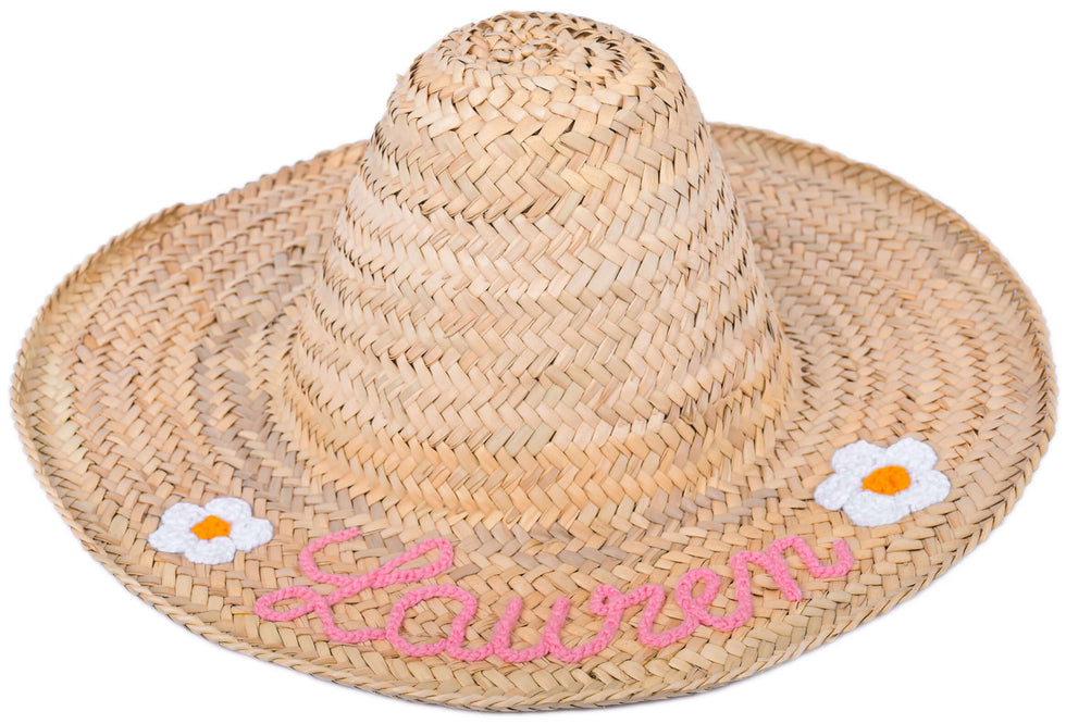 Personalized Bride Straw Beach Hat – Floppy Sun Hat Pompom