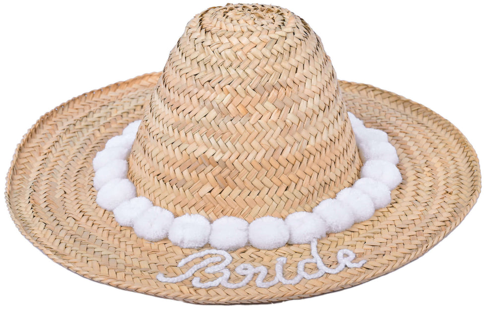 Bride Straw Beach Hat – Personalized Floppy Sun Hat Pompom