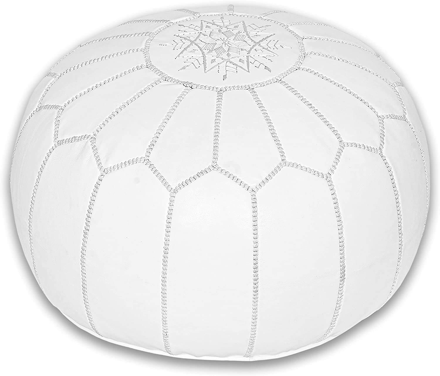 Handcrafted Round Natural Leather Pouf - White – souks du monde
