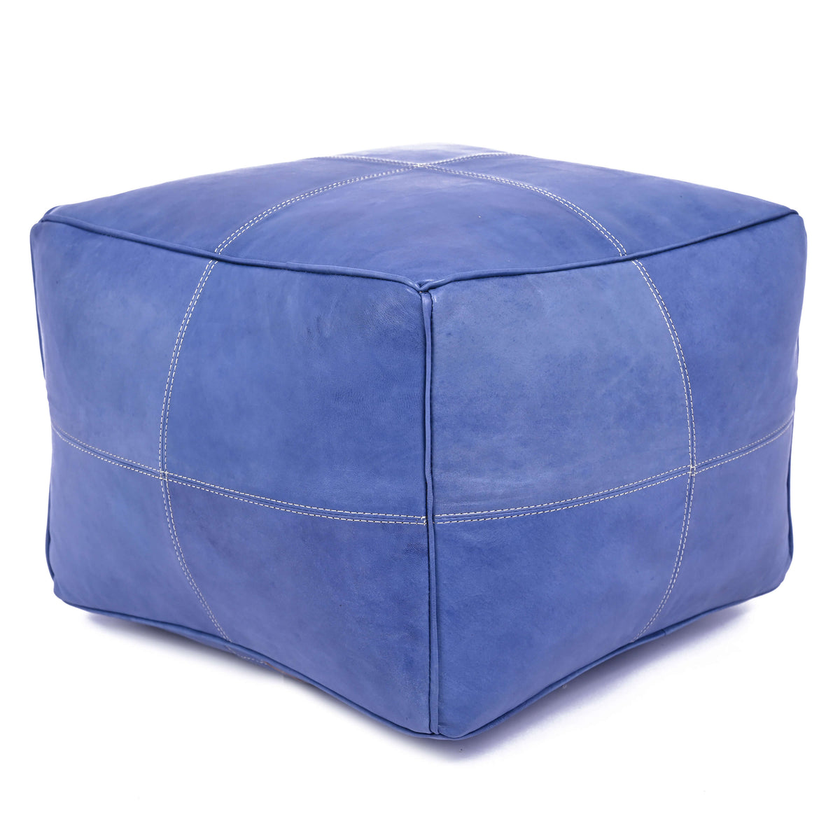 Blue Square Leather Pouf