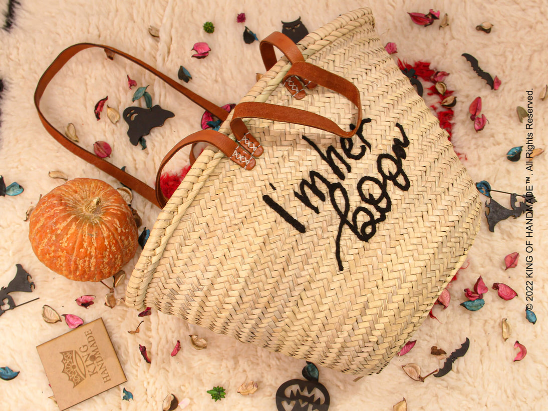 Personalized Halloween Handmade Basket - Big Straw Bag