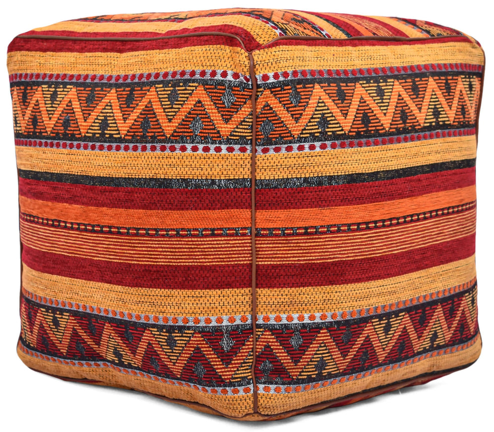 Multicolor Square Kilim Pouf – Moroccan Boho Ottoman
