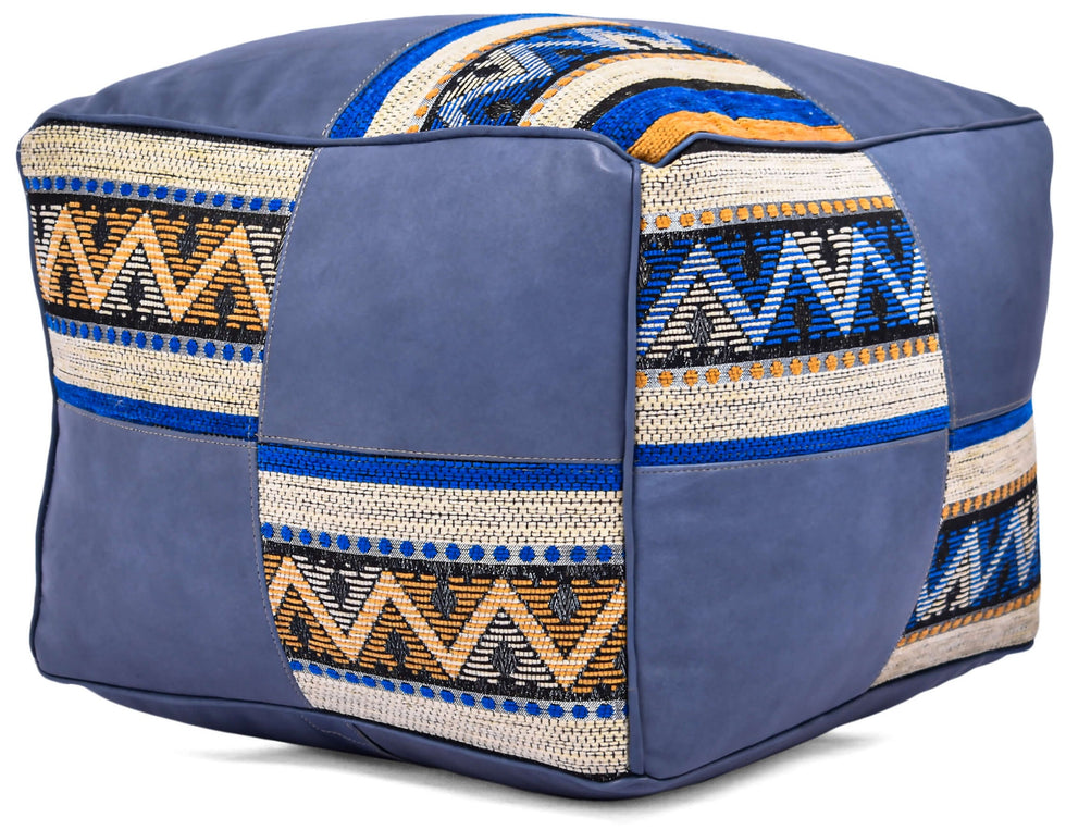 Moroccan Leather Pouf – Multicolor Square Ottoman Footstool
